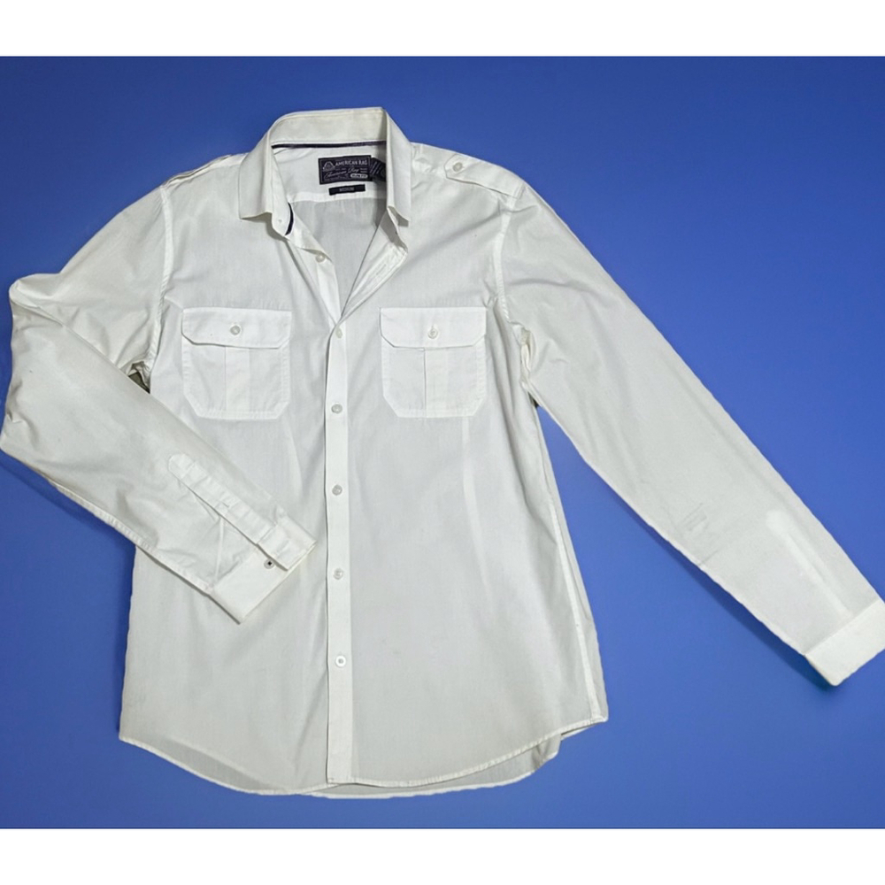 Men's American Rag Slim Fit Button-Up Shirt White Size M